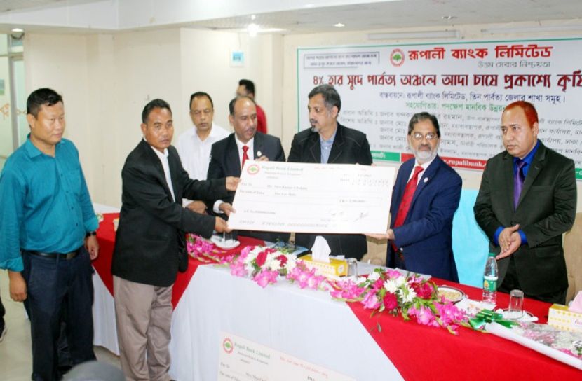 পাহাড়ে আদাচাষিদের মধ্যে রূপালী ব্যাংকের ঋণ বিতরণ
