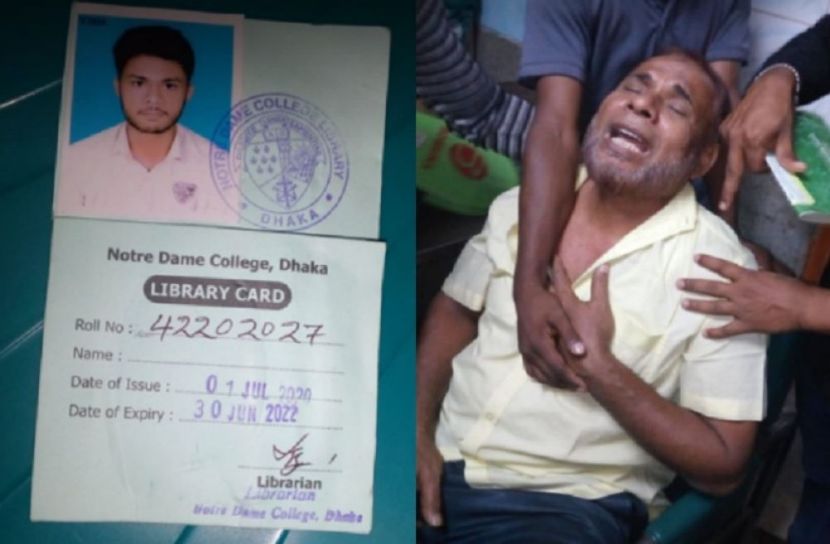 নিহত নাঈম হাসান (বামে), ছেলের মৃত্যুর সংবাদে বাবা শাহ আলমের আহাজারি (ডানে)