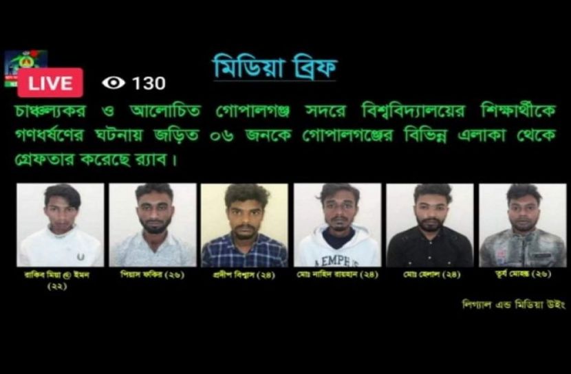 গোপালগঞ্জে গণধর্ষণ, গ্রেফতার ৬