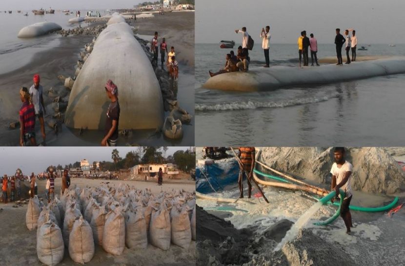কুয়াকাটা সমুদ্র সৈকত রক্ষায় জিওটিউবের প্রতিরক্ষা বাঁধ, পটুয়াখালী।