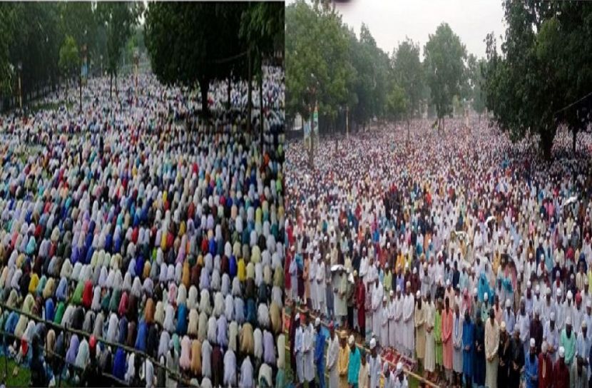বৃষ্টিতে ভিজে শোলাকিয়ায় লাখো মুসল্লির নামাজ আদায়