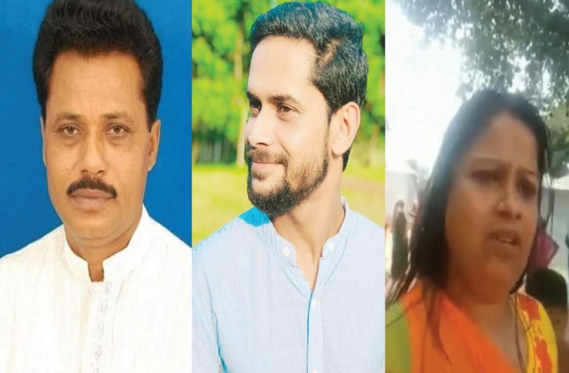 চেয়ারম্যান শিহাব আমিন খান, তার ছেলে আশিক আমিন খান ও বাউল শিল্পী মনি মালা সরকার (ছবি: সান নিউজ)