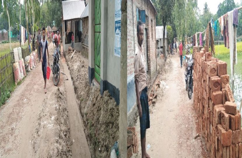 সৈয়দপুরে ড্রেন নির্মাণে নিম্নমানের ইট, এলাকাবাসীর বাধা