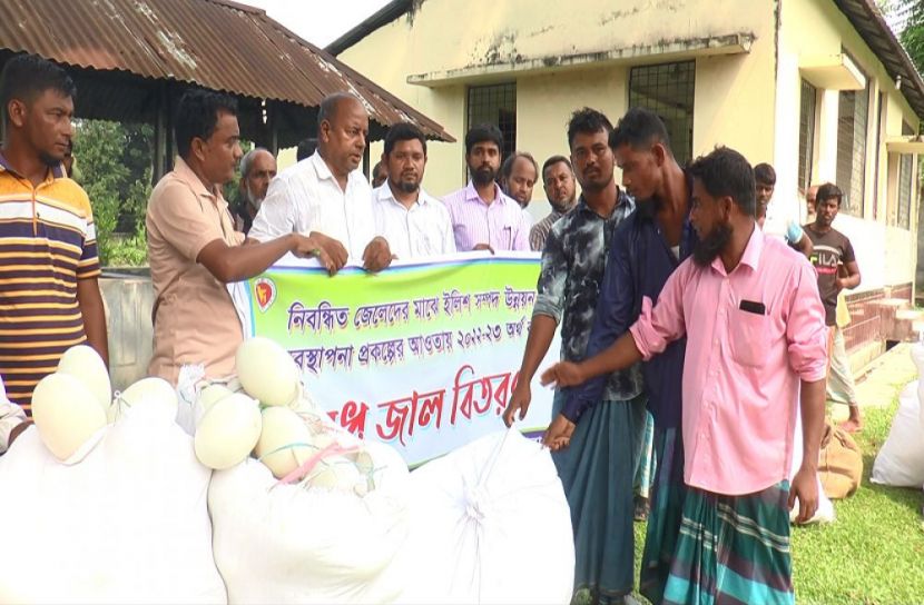 জেলেদের মাঝে বৈধ জাল বিতরণ