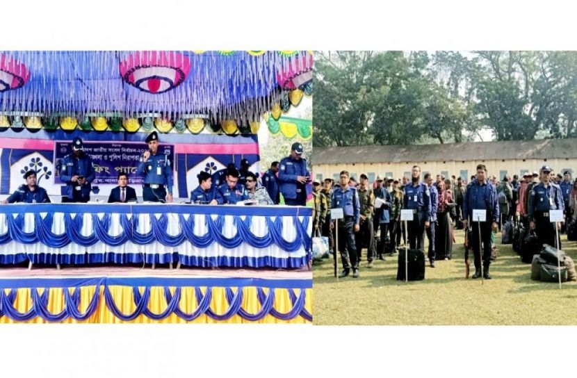 উলিপুরে নির্বাচন উপলক্ষে পুলিশের ব্রিফিং প্যারেড