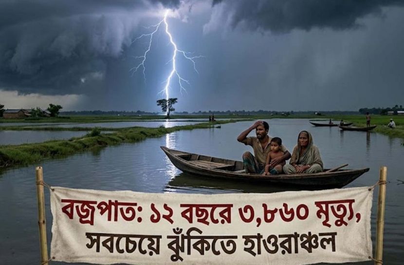 বজ্রপাত: ১২ বছরে ৩,৮৬০ মৃত্যু, সবচেয়ে ঝুঁকিতে হাওরাঞ্চল